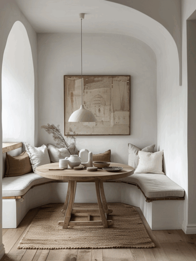 Scandinavian hospitality space with sculptural pendant lighting, natural timber furniture and minimalist styling in Richmond, Melbourne by The Stylesmiths.