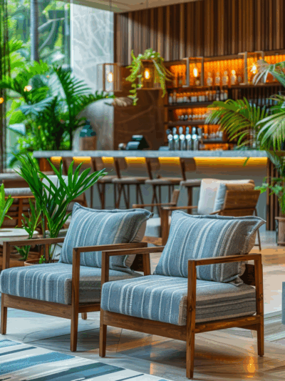 Hamptons inspired hospitality interior in Melbourne by The Stylesmiths with coastal textures, warm timber and relaxed luxury