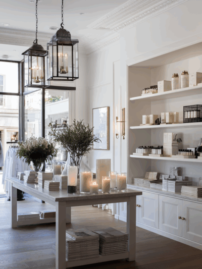 Hamptons style retail interior in Melbourne by The Stylesmiths featuring white joinery, classic detailing and coastal elegance