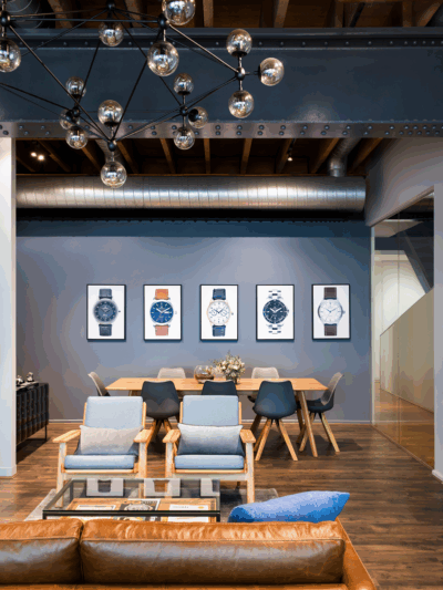 Luxury office interior in Brisbane with modern lighting and refined finishes by The Stylesmiths